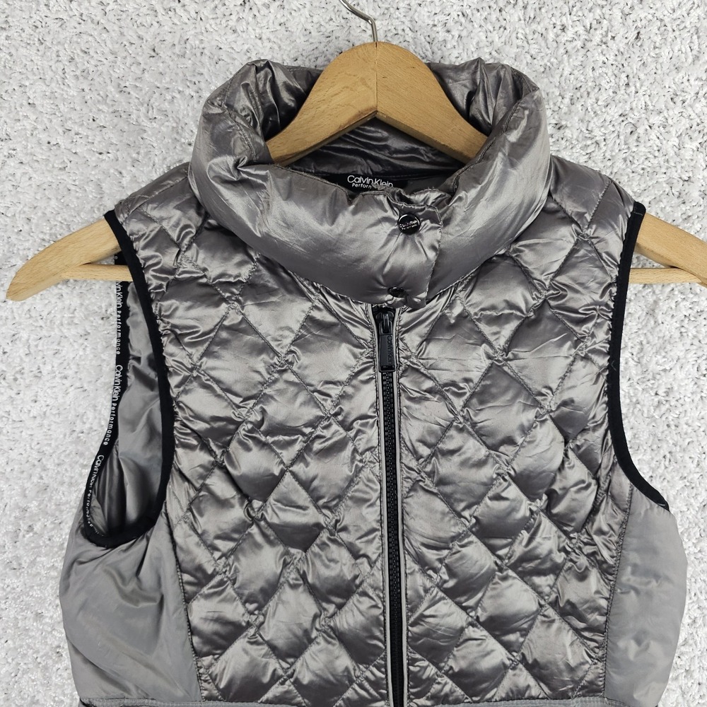 Calvin Klein Premium Duck Down Filled Puffer Vest Womans Medium Gray Silver - Picture 2 of 15